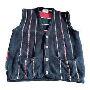 Vintage Sears Since 1886 Knit Sweater Vest L Ramie Cotton Striped Button Front